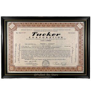 TUCKER CORPORATION Vintage 1948 Automotive Collectible Brown Stock Certificate